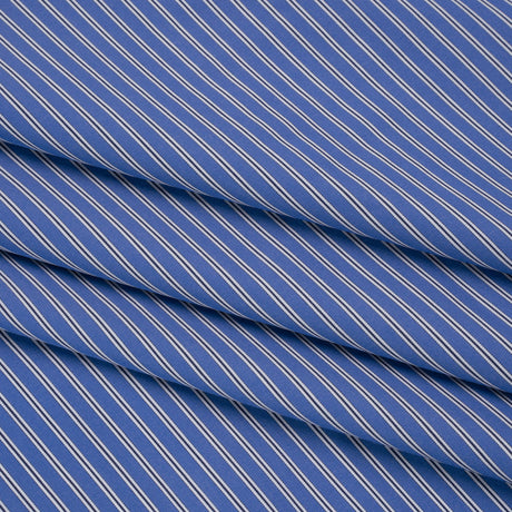 Cotton Poplin - Blue Jasper, Black and White Stripes - Deadstock