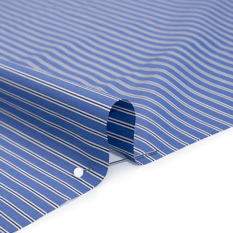 Cotton Poplin - Blue Jasper, Black and White Stripes - Deadstock