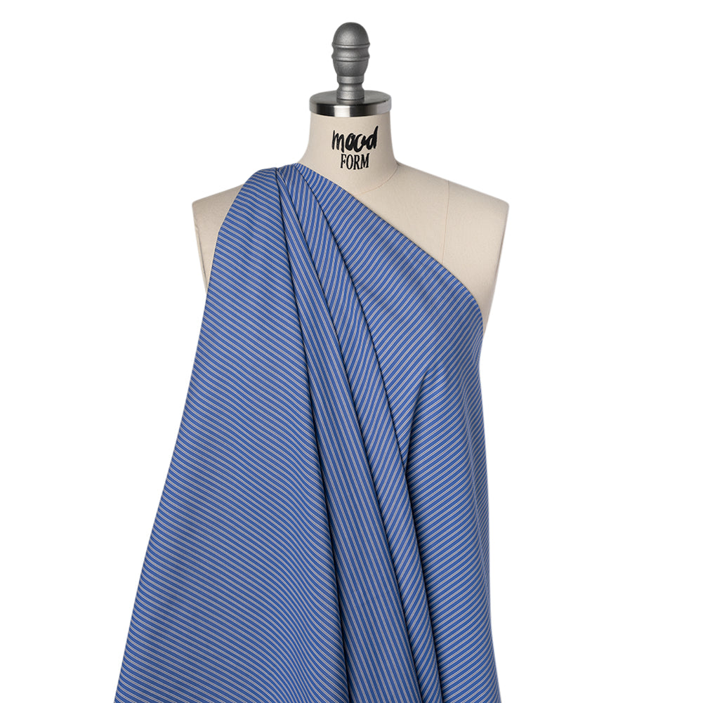Cotton Poplin - Blue Jasper, Black and White Stripes - Deadstock