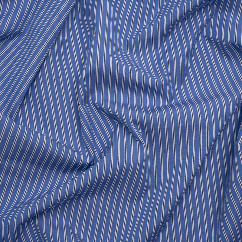 Cotton Poplin - Blue Jasper, Black and White Stripes - Deadstock