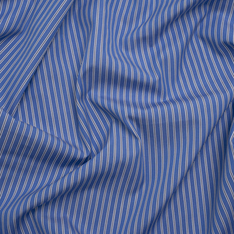 Cotton Poplin - Blue Jasper, Black and White Stripes - Deadstock