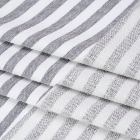 Stretch Cotton French Terry - Heathered Gray and White Stripes - Deadstock