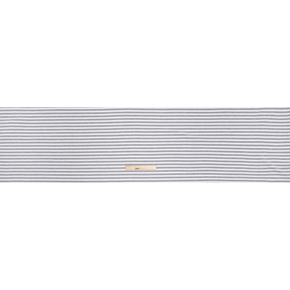 Stretch Cotton French Terry - Heathered Gray and White Stripes - Deadstock