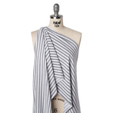 Stretch Cotton French Terry - Heathered Gray and White Stripes - Deadstock