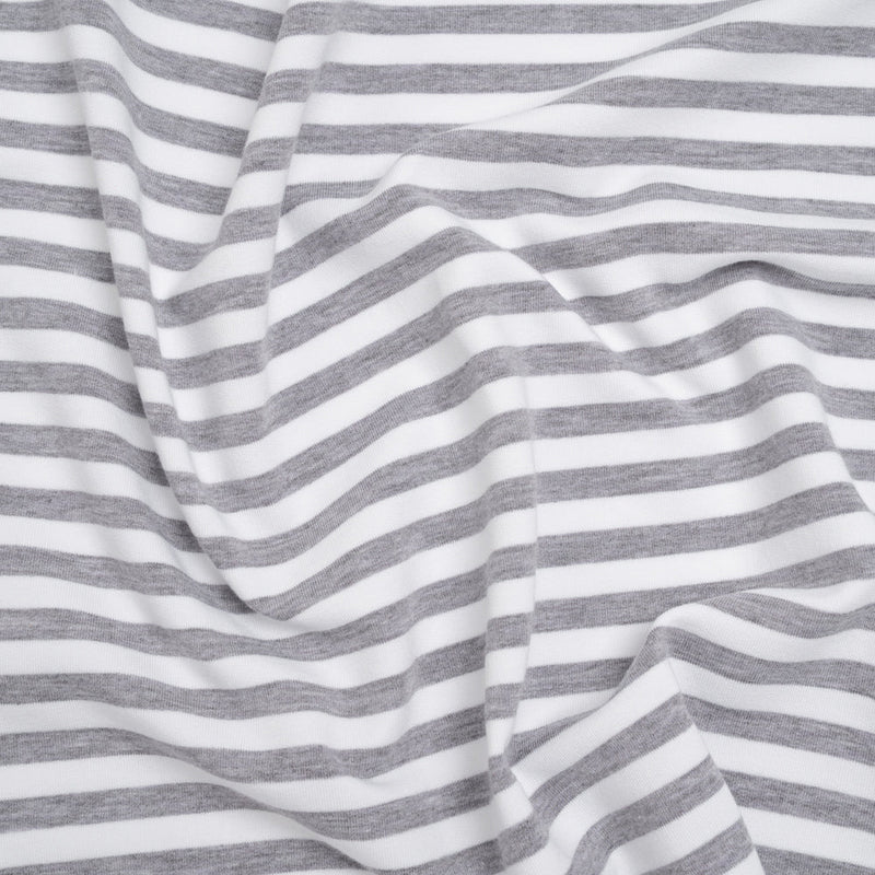 Stretch Cotton French Terry - Heathered Gray and White Stripes - Deadstock