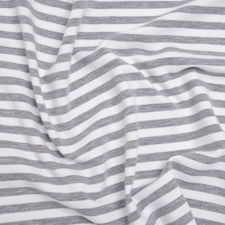 Stretch Cotton French Terry - Heathered Gray and White Stripes - Deadstock