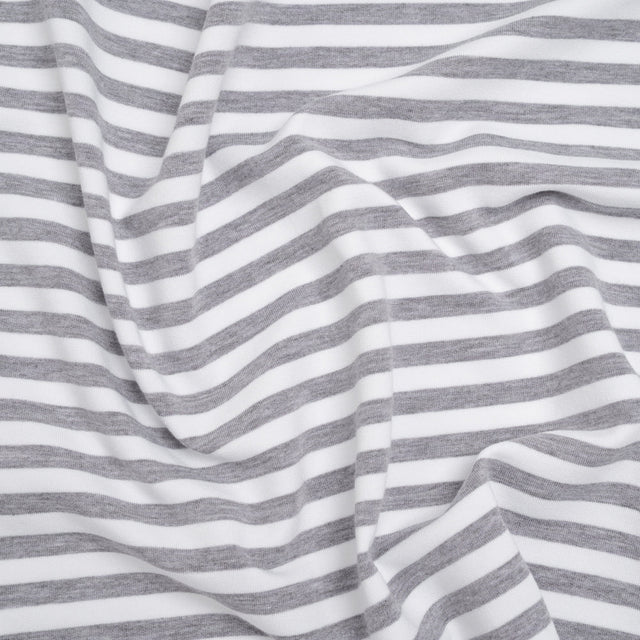 Stretch Cotton French Terry - Heathered Gray and White Stripes - Deadstock