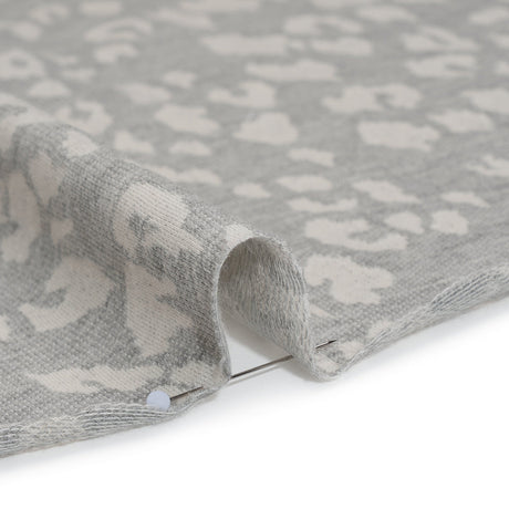 Cotton and Polyester Jacquard Knit French Terry - Heathered Gray and Ivory Leopard Spots - Deadstock