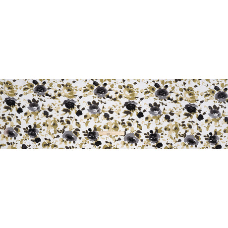 Stretch Cotton French Terry - Olive, Black and White Abstract Roses Print - Deadstock