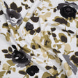 Stretch Cotton French Terry - Olive, Black and White Abstract Roses Print - Deadstock