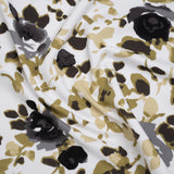 Stretch Cotton French Terry - Olive, Black and White Abstract Roses Print - Deadstock