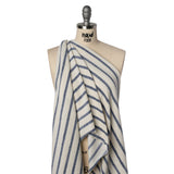 Plush Cotton Blend French Terry - Muted Blue and Off White Stripes - Deadstock