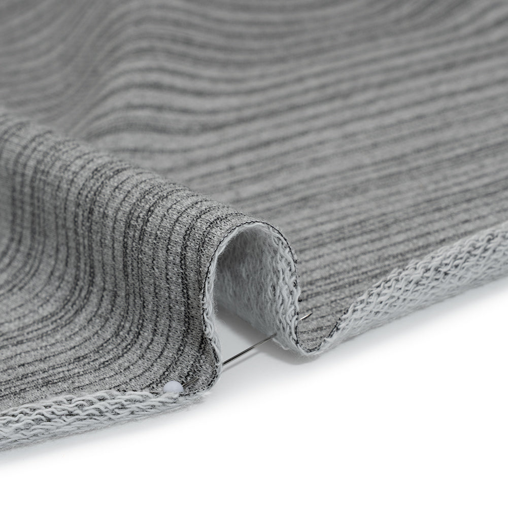 Cotton Blend French Terry - Heathered Light Gray and Charcoal Gradient Stripes - Deadstock