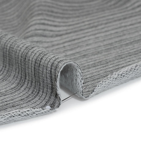 Cotton Blend French Terry - Heathered Light Gray and Charcoal Gradient Stripes - Deadstock