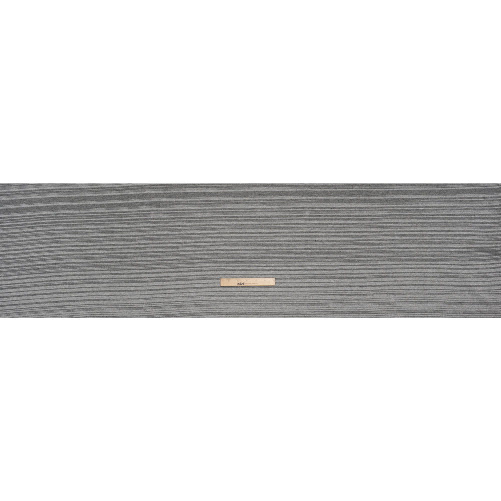 Cotton Blend French Terry - Heathered Light Gray and Charcoal Gradient Stripes - Deadstock