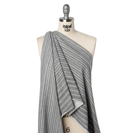 Cotton Blend French Terry - Heathered Light Gray and Charcoal Gradient Stripes - Deadstock