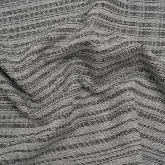 Cotton Blend French Terry - Heathered Light Gray and Charcoal Gradient Stripes - Deadstock