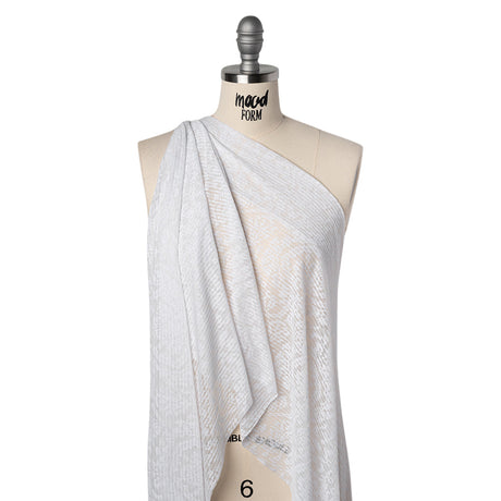 Polyester Burnout Jersey - White Floral Medallions and Stripes - Deadstock