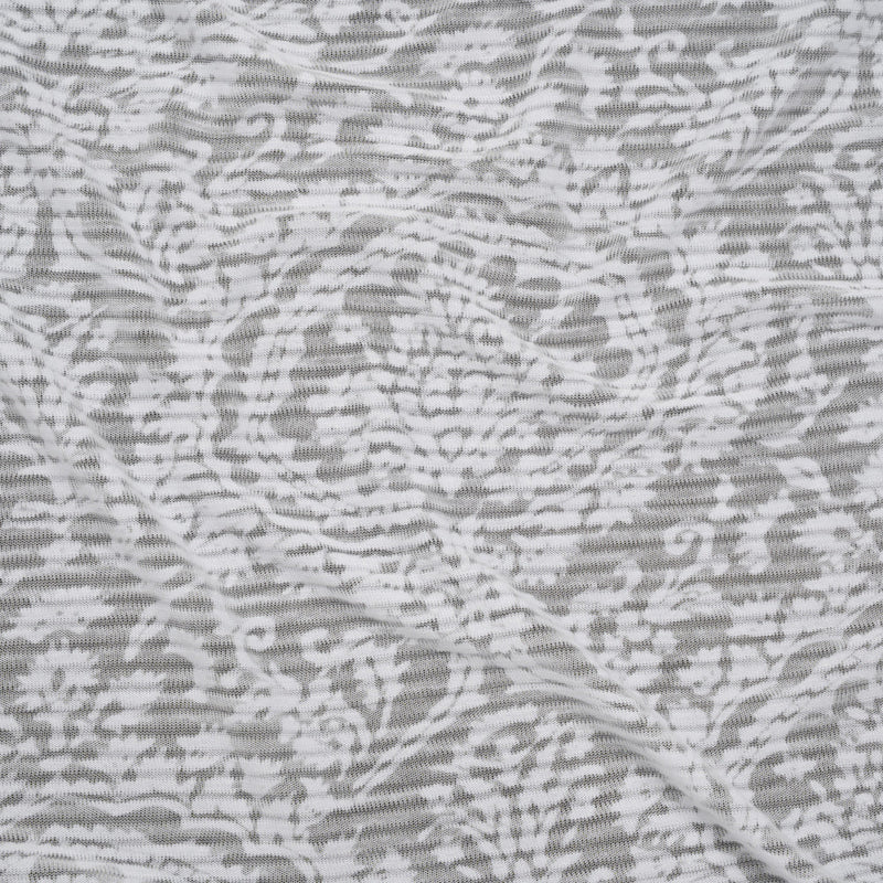 Polyester Burnout Jersey - White Floral Medallions and Stripes - Deadstock