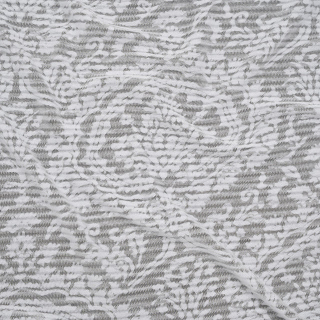 Polyester Burnout Jersey - White Floral Medallions and Stripes - Deadstock