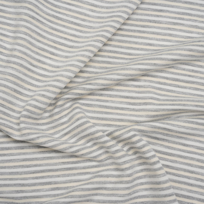 Polyester French Terry - Heathered Gray, Cream and White Stripes - Deadstock