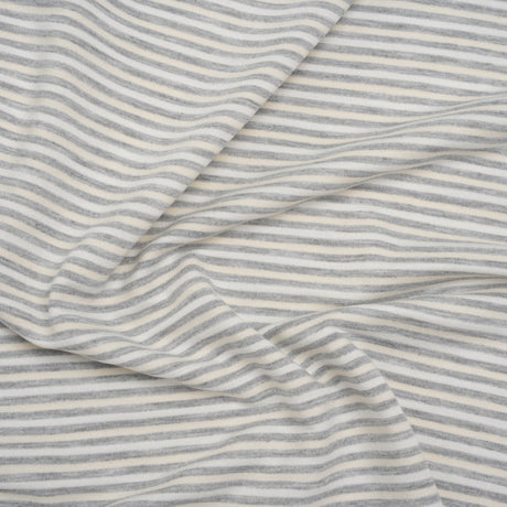 Polyester French Terry - Heathered Gray, Cream and White Stripes - Deadstock