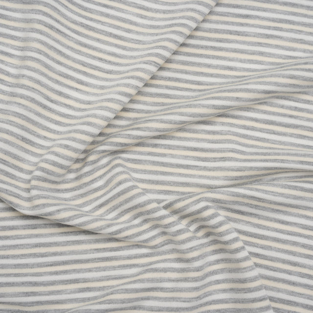 Polyester French Terry - Heathered Gray, Cream and White Stripes - Deadstock