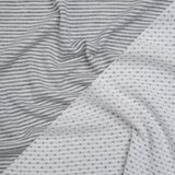 Rayon and Polyester Double Knit Jersey - Gray and White Stripes and Polka Dots - Deadstock
