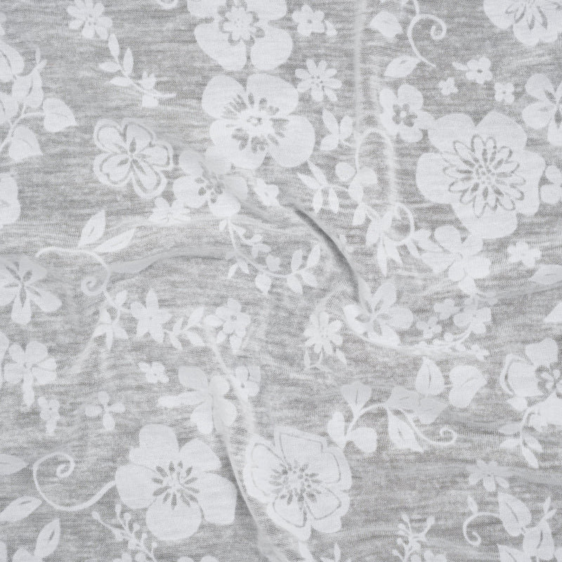 Cotton and Polyester Burnout Jersey - White Floral - Deadstock