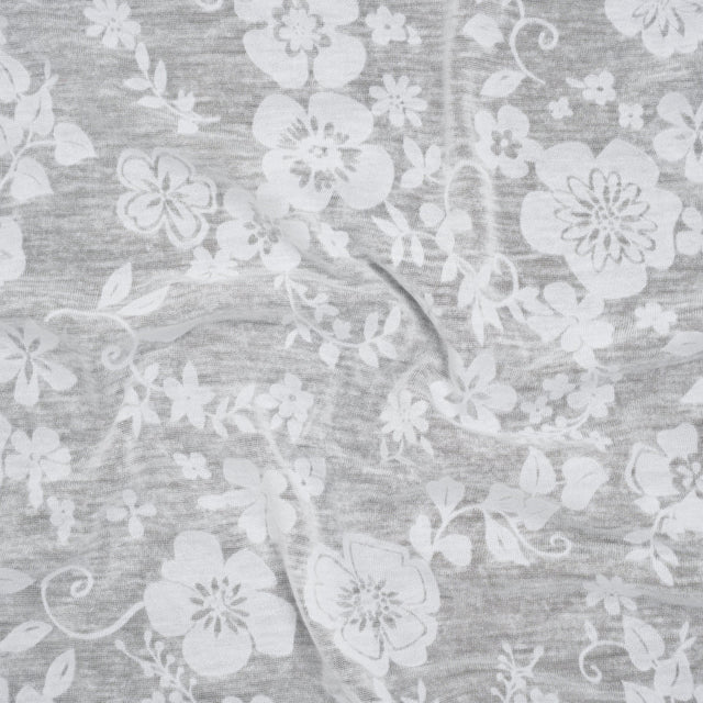 Cotton and Polyester Burnout Jersey - White Floral - Deadstock