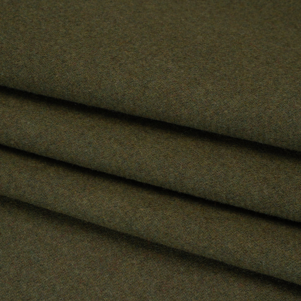 Recycled Brushed Wool Blend Twill Coating - Army Green - Made in Italy - Maeve Collection