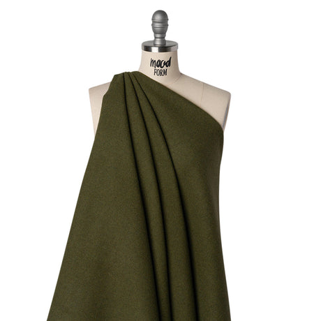 Recycled Brushed Wool Blend Twill Coating - Army Green - Made in Italy - Maeve Collection