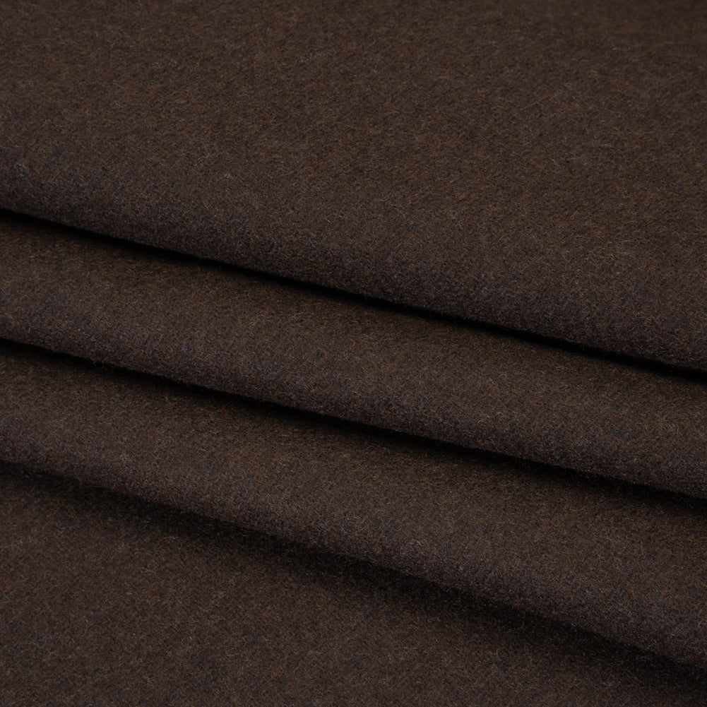Recycled Brushed Wool Blend Twill Coating - Dark Brown - Made in Italy - Maeve Collection