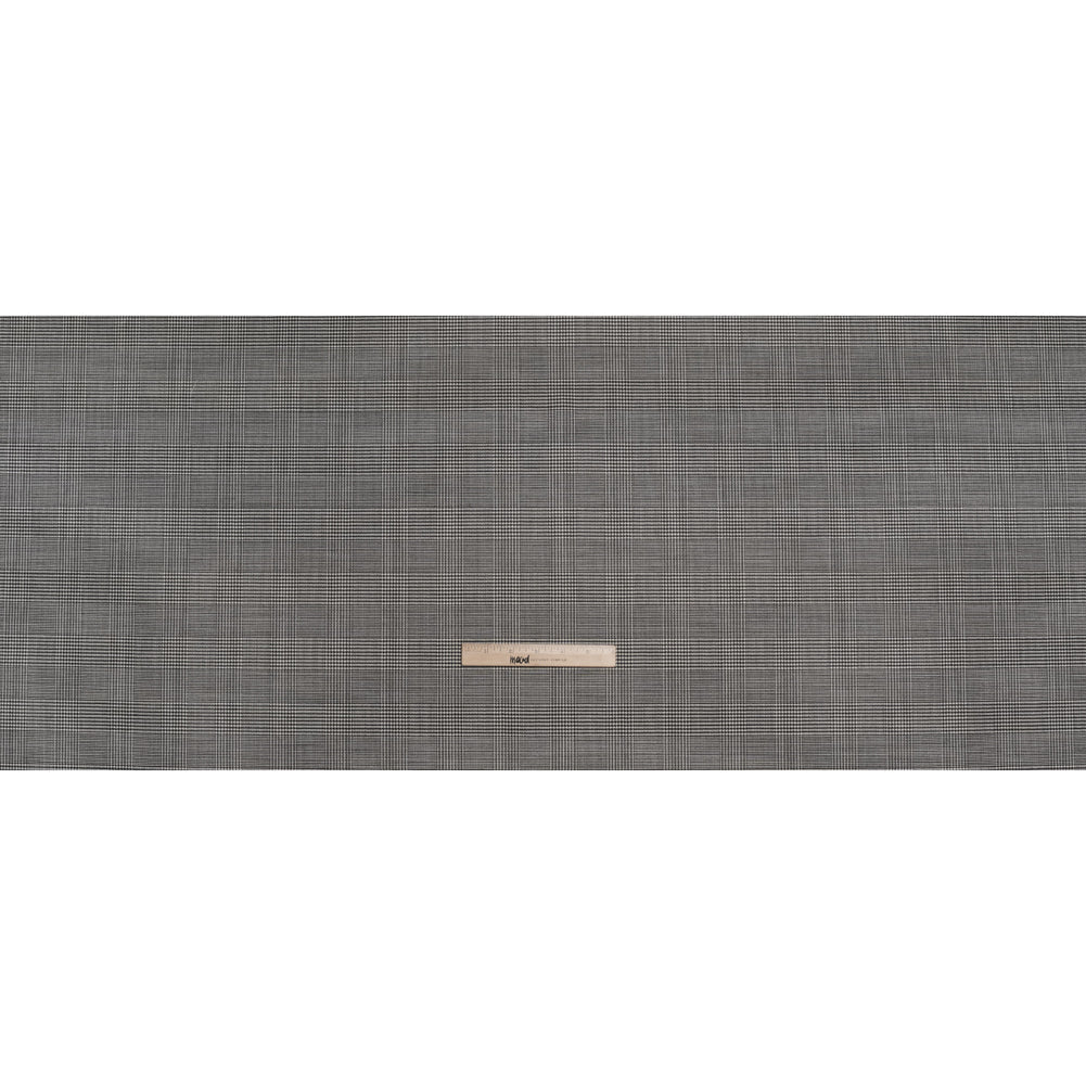 Stretch Wool Twill Suiting Made in Italy - Black and White Glen Plaid