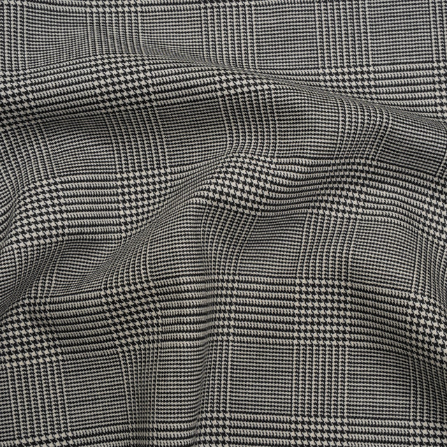 Stretch Wool Twill Suiting Made in Italy - Black and White Glen Plaid
