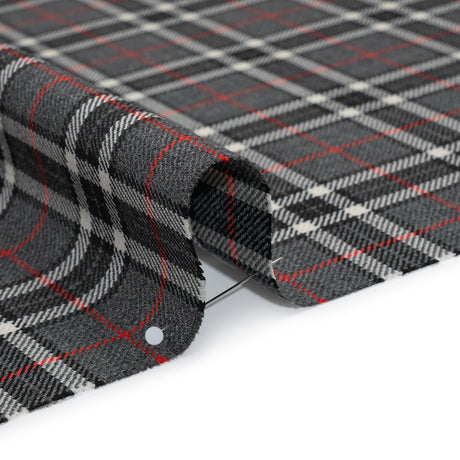 Virgin Wool Twill Made in Italy - Gray, Black and Red Classic Plaid