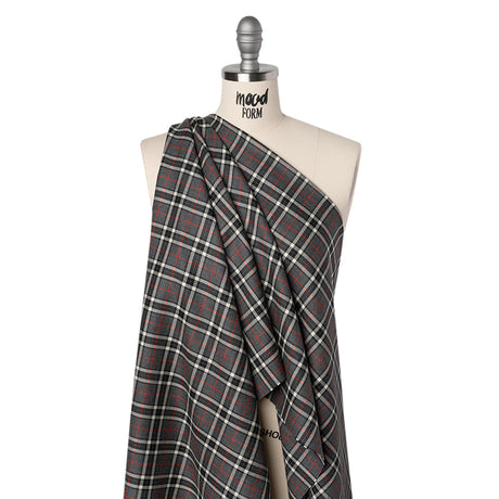 Virgin Wool Twill Made in Italy - Gray, Black and Red Classic Plaid