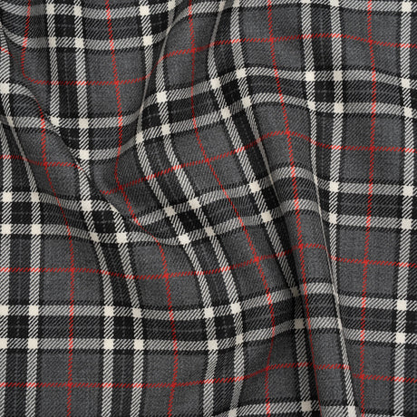 Virgin Wool Twill Made in Italy - Gray, Black and Red Classic Plaid