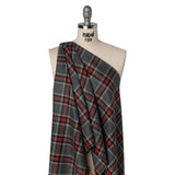 Virgin Wool Twill Made in Italy - Heathered Gray and Red Plaid