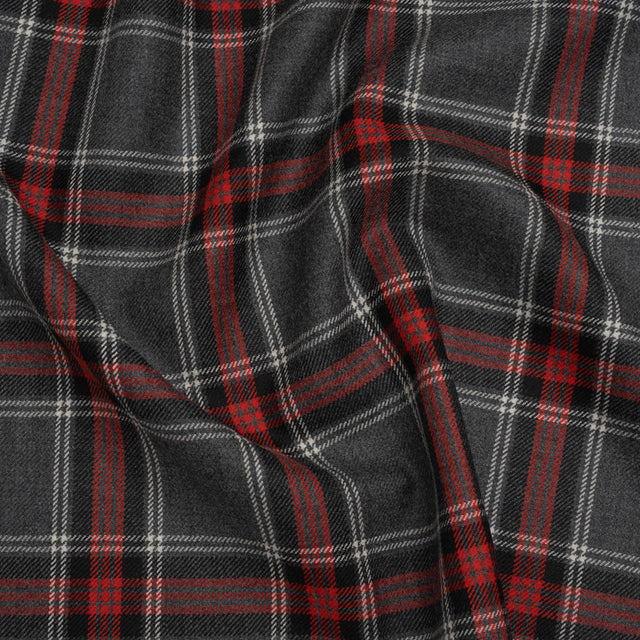Virgin Wool Twill Made in Italy - Heathered Gray and Red Plaid