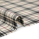 Virgin Wool Twill Made in Italy - Off White, Black and Wine Red Plaid