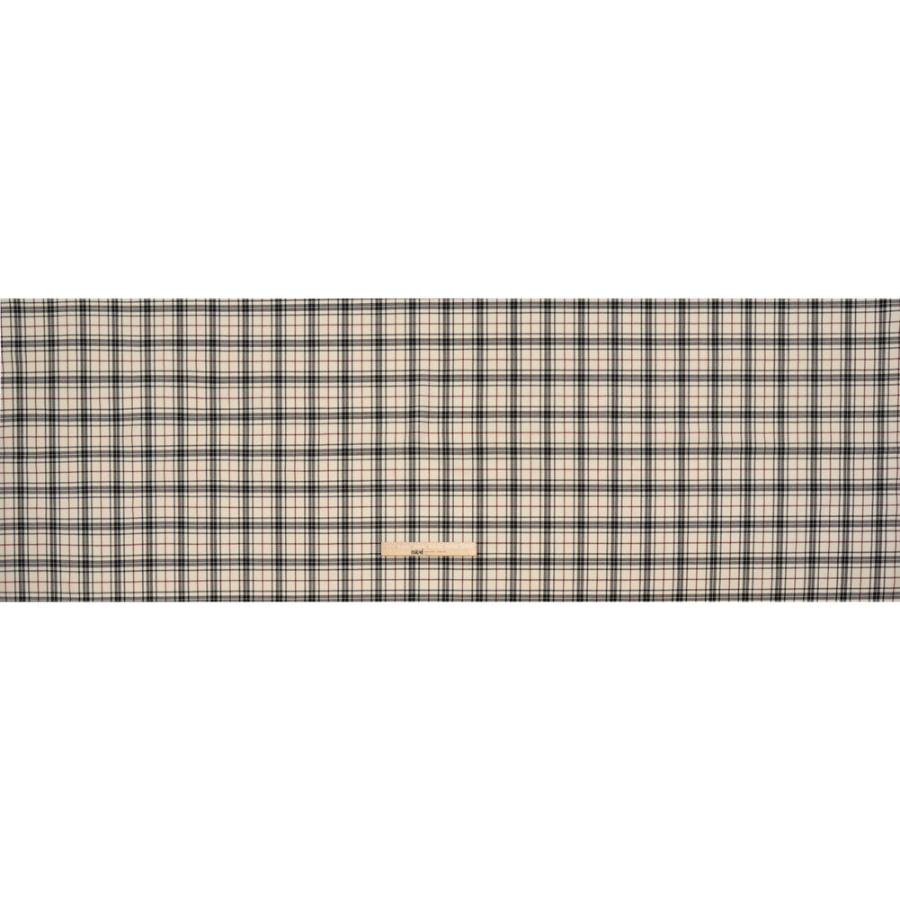 Virgin Wool Twill Made in Italy - Off White, Black and Wine Red Plaid