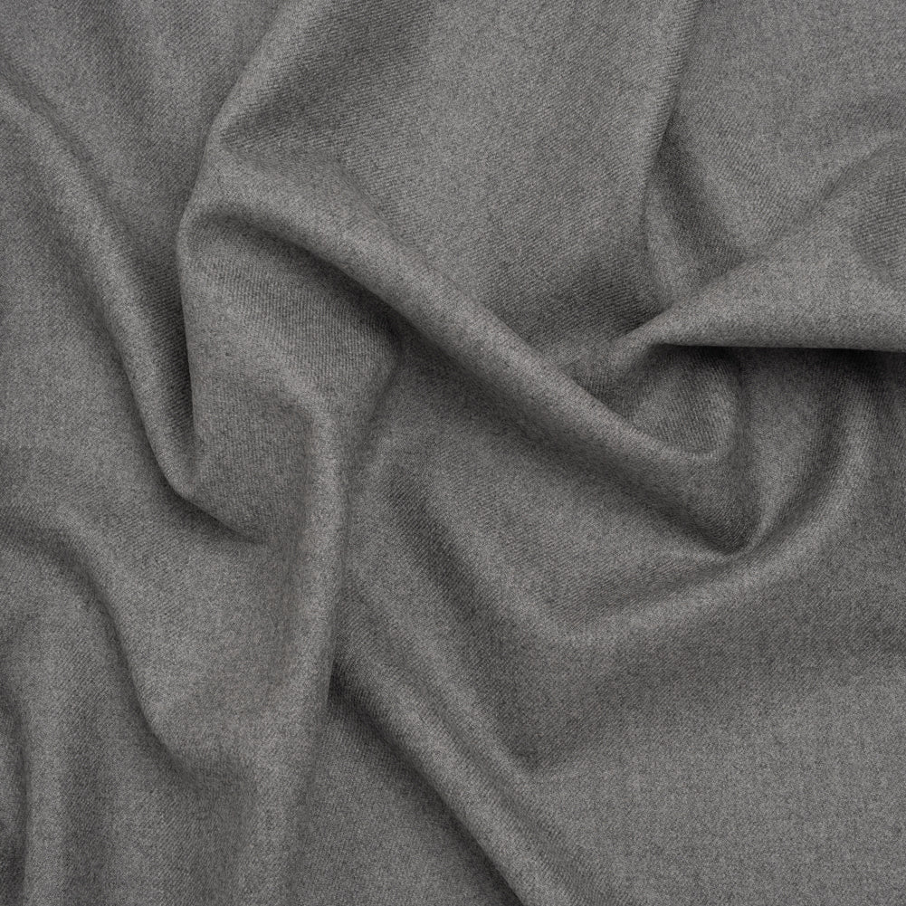Brushed Virgin Wool Twill Made in Italy - Heathered Light Gray