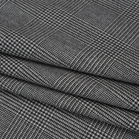 Brushed Virgin Merino Wool Twill - Black and White Glen Plaid