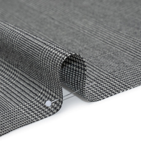 Brushed Virgin Merino Wool Twill - Black and White Glen Plaid