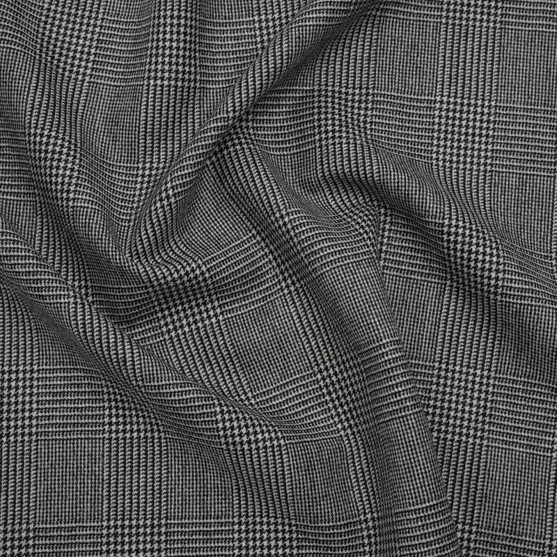 Brushed Virgin Merino Wool Twill - Black and White Glen Plaid