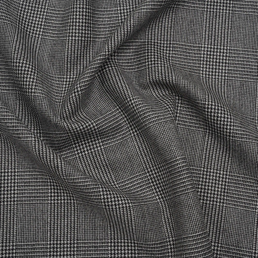 Brushed Virgin Merino Wool Twill - Black and White Glen Plaid