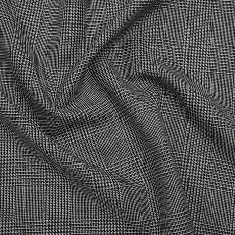 Brushed Virgin Merino Wool Twill - Black and White Glen Plaid