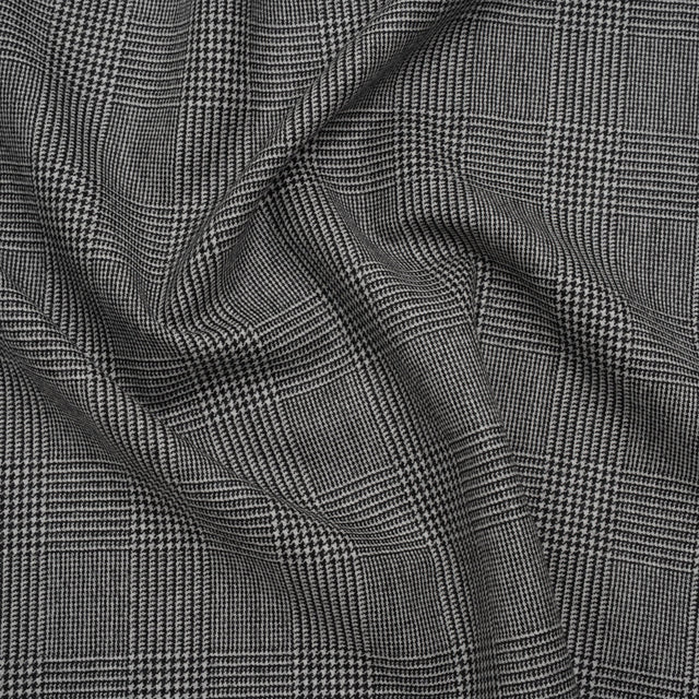 Brushed Virgin Merino Wool Twill - Black and White Glen Plaid