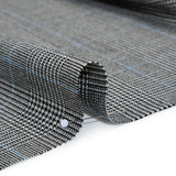 Brushed Virgin Merino Wool Twill - Black, White and Sky Blue Glen Plaid